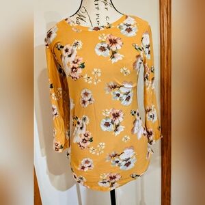 J For Justify Women's Yellow Mustard Floral Microfiber Small Longsleeve Blouse